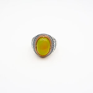Bague homme en argent 925 avec pierre agate jaune