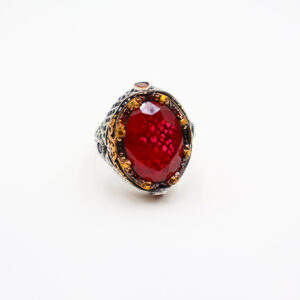 Bague Homme argent et Pierre Rouge/bleu