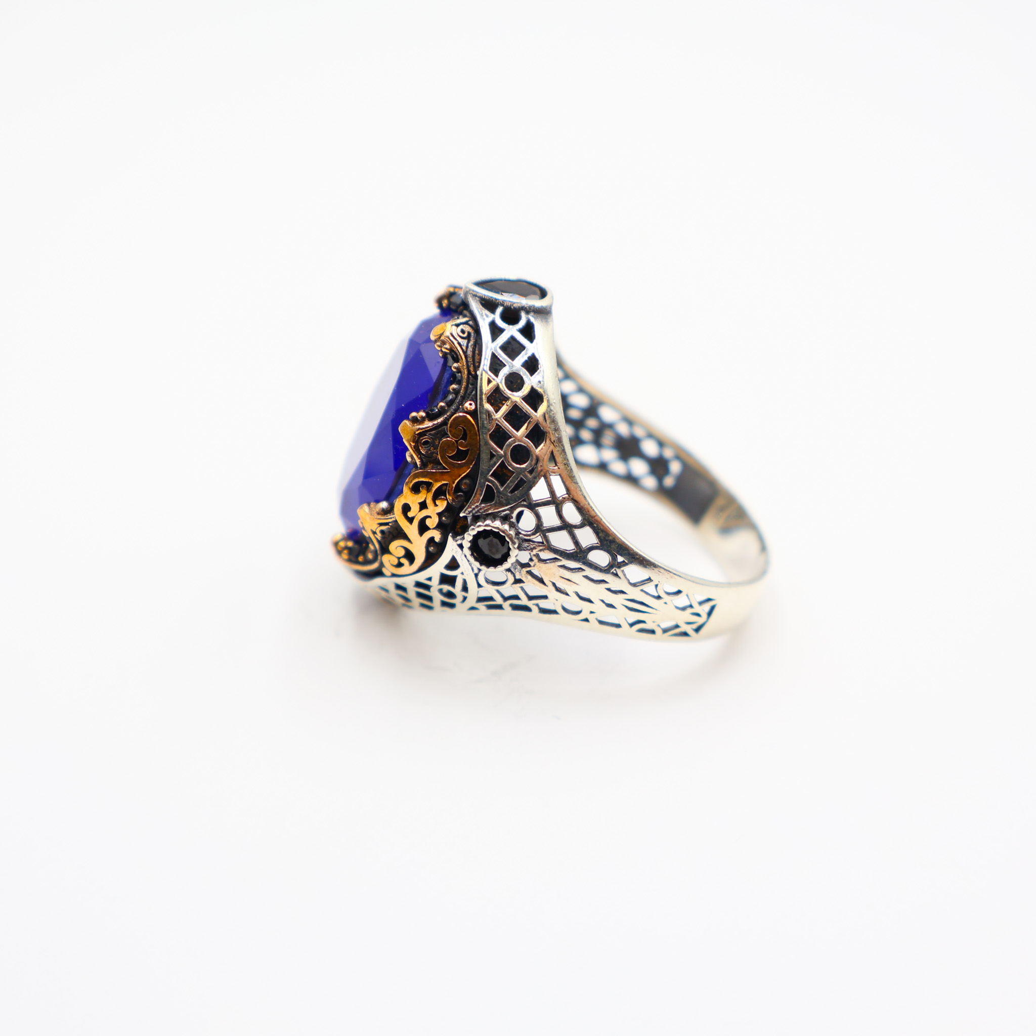 Bague Homme argent et Pierre Rouge/bleu – Image 6