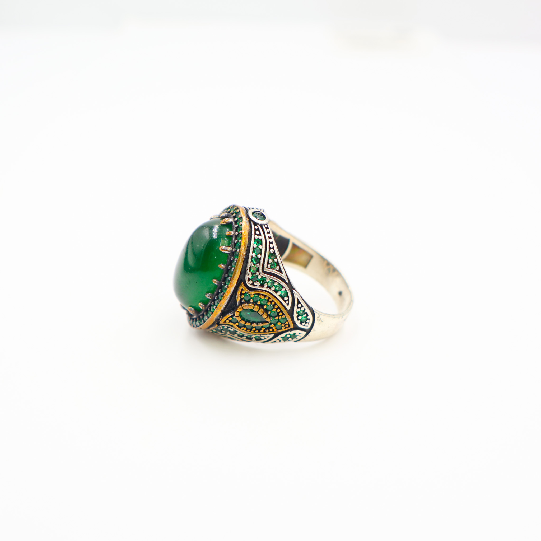 Bague Homme en argent 925 pierre aqueeq verte – Image 3
