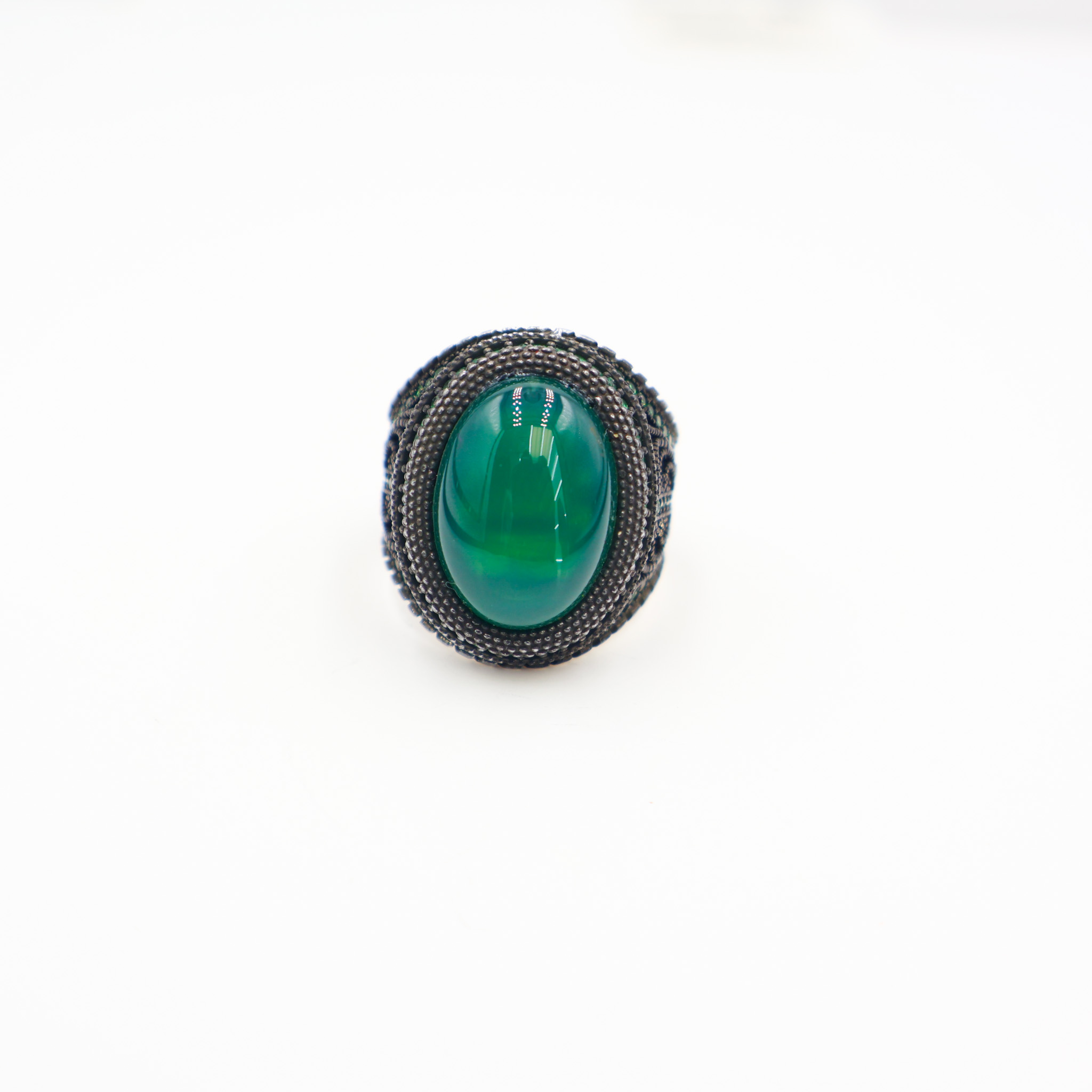 Bague Homme argent 925 pierre agate verte