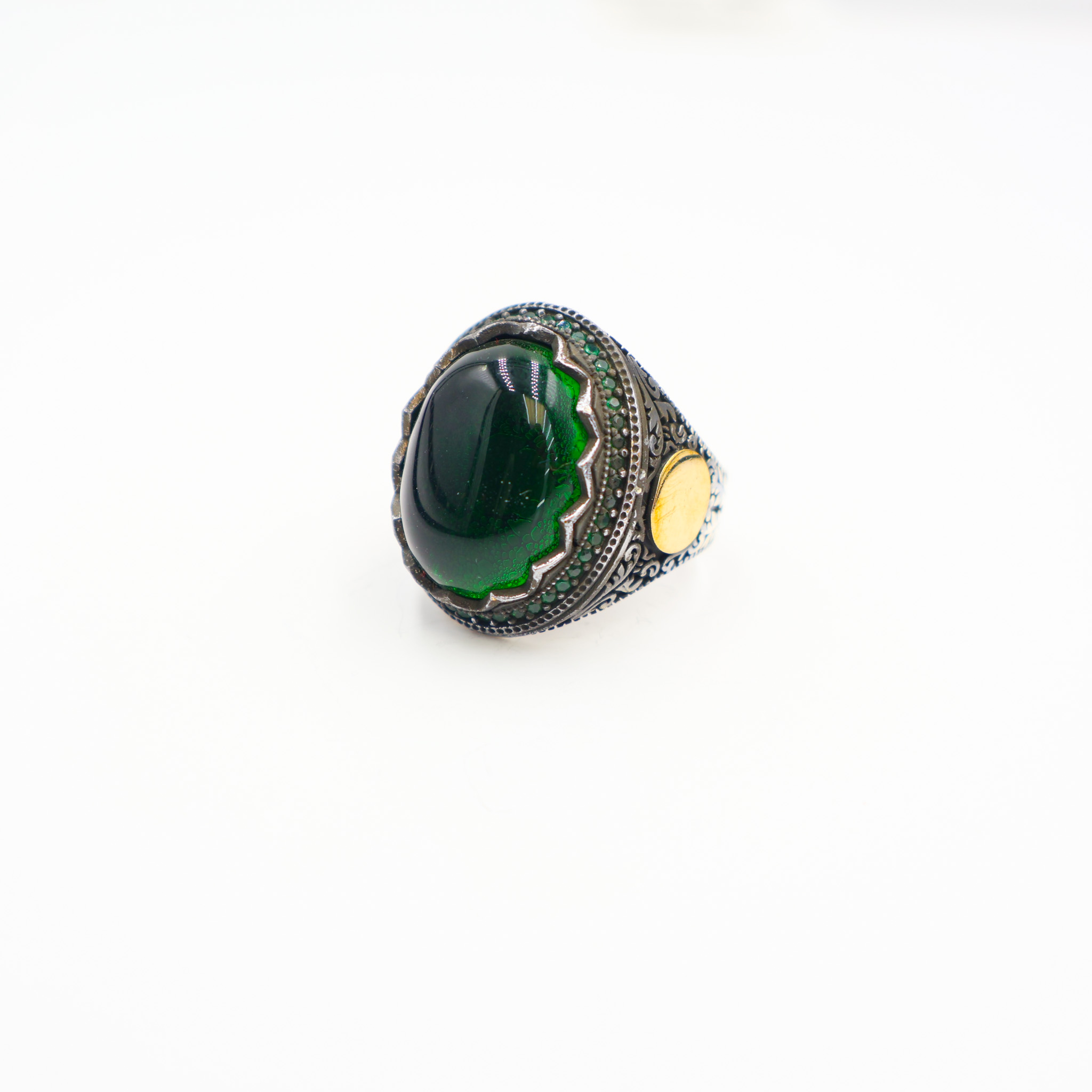 Bague Homme argent 925 pierre zircon verte