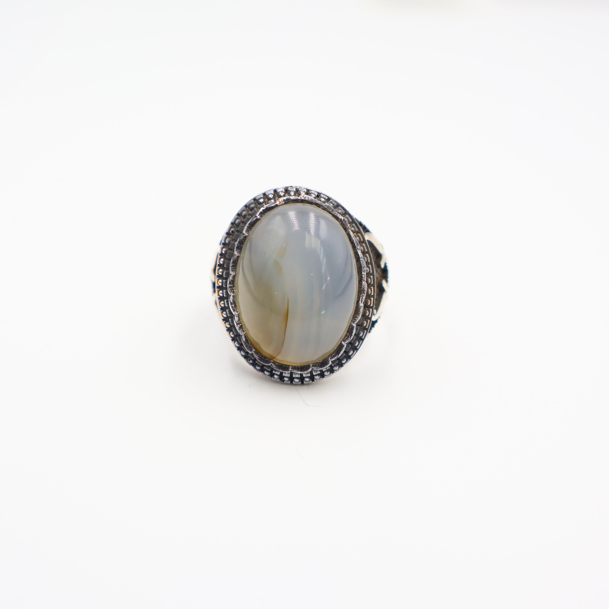 Bague Homme argent 925 pierre agate blanche