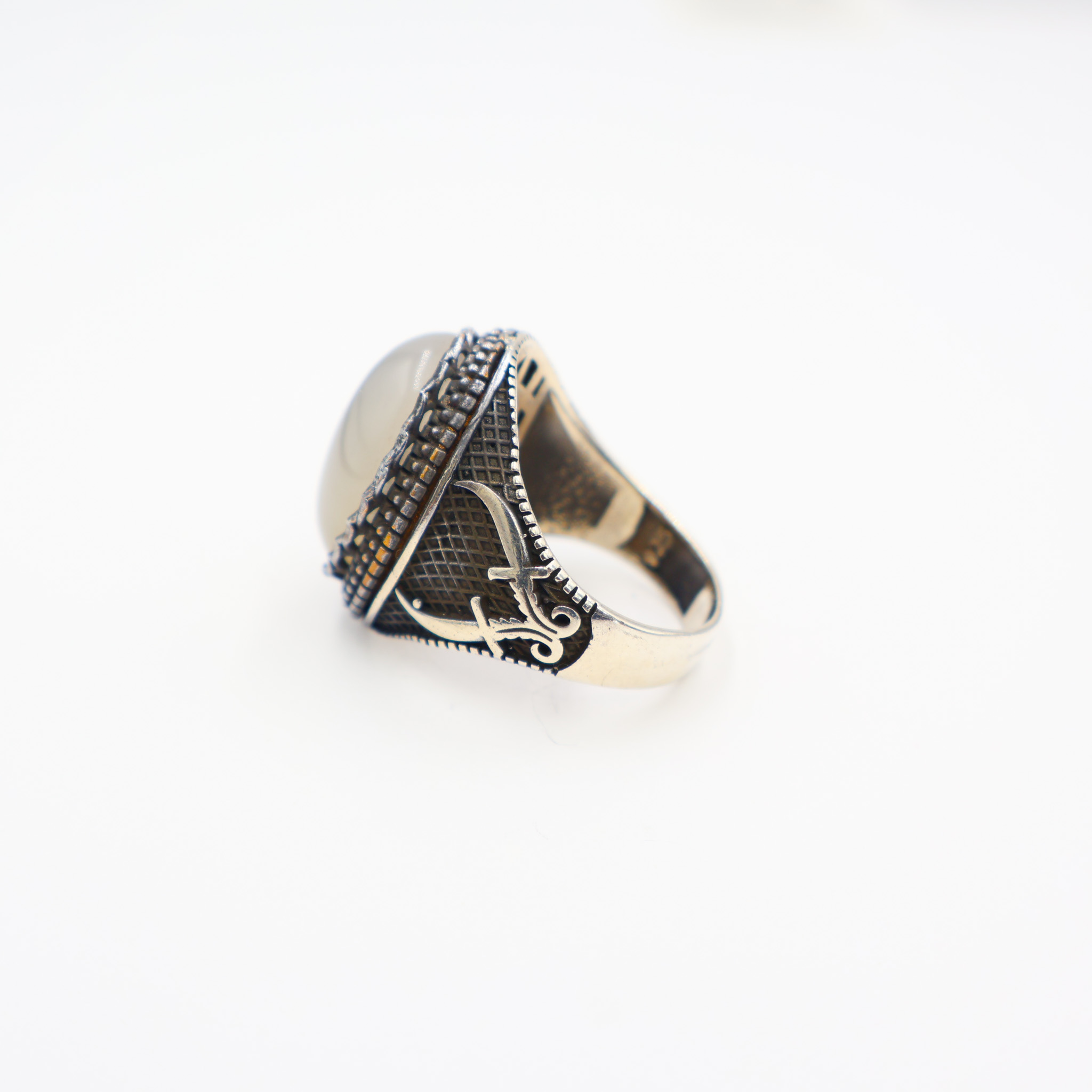 Bague Homme argent 925 pierre agate blanche – Image 3