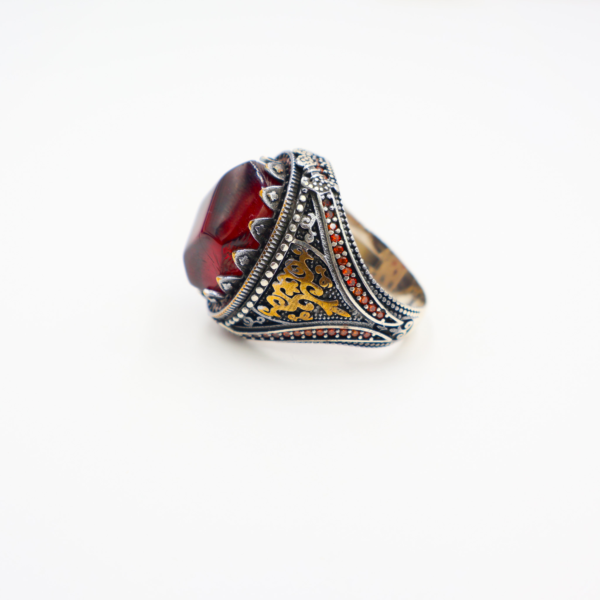 Bague Homme en argent 925 pierre Rouge – Image 3