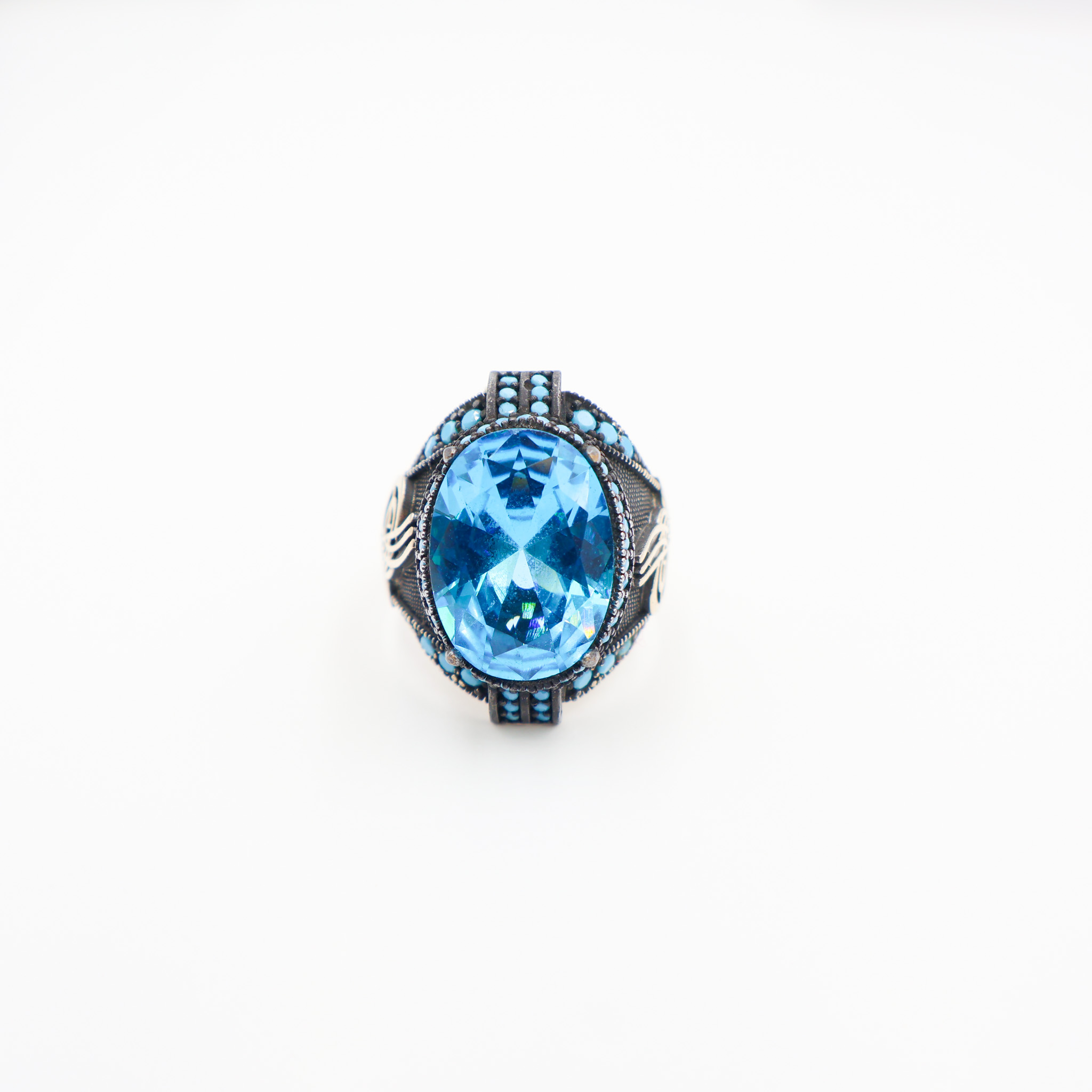 Bague Homme argent 925 pierre bleu