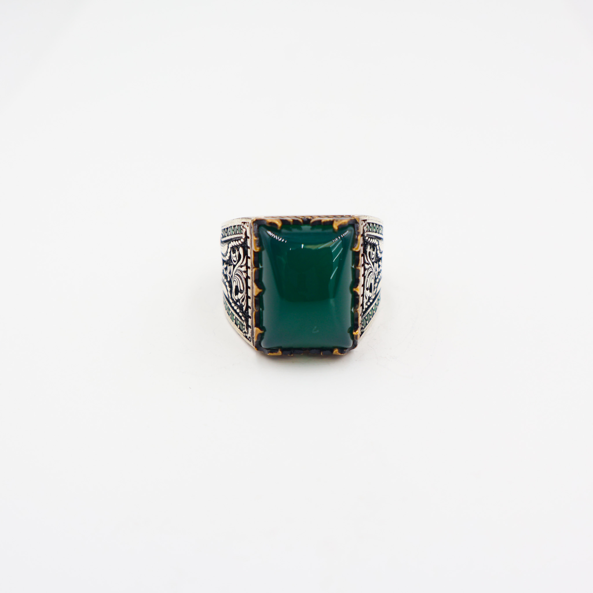 Bague en argent 925 Pierre agate vert