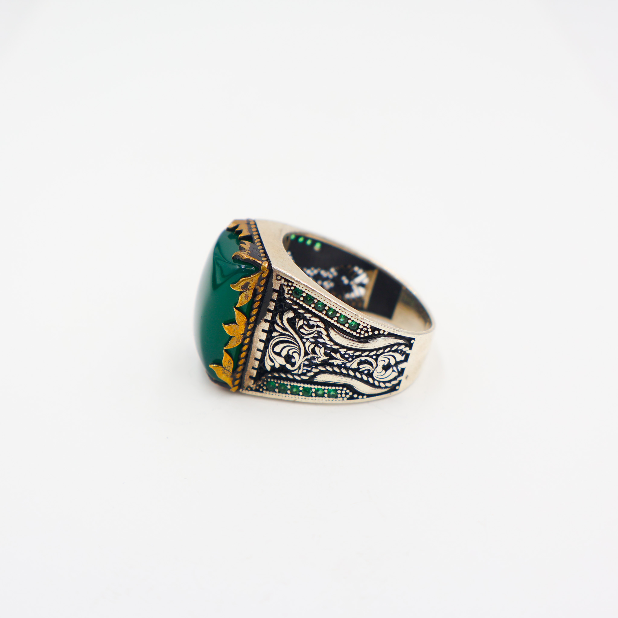 Bague en argent 925 Pierre agate vert – Image 3