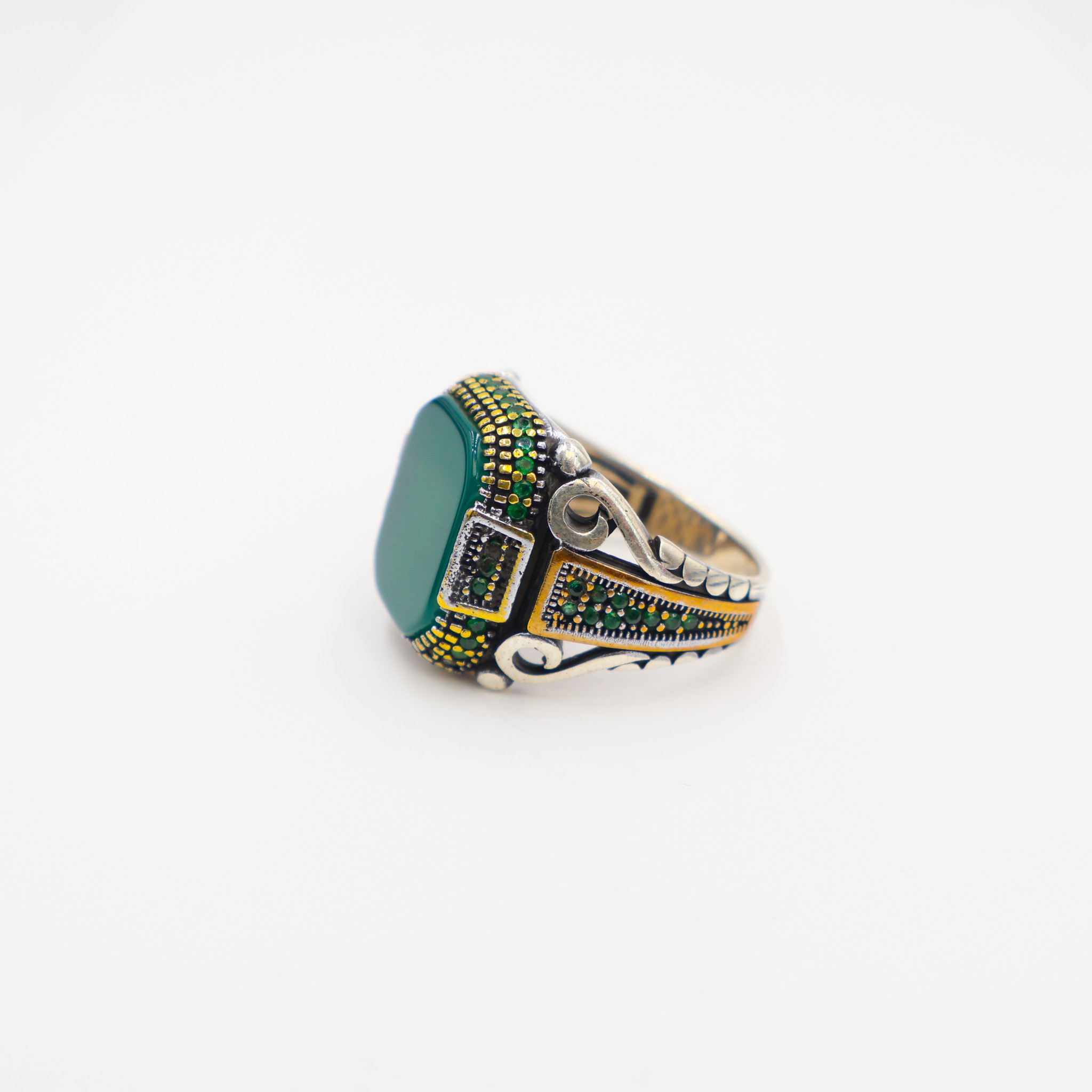 Bague en argent 925 Pierre agate vert – Image 2