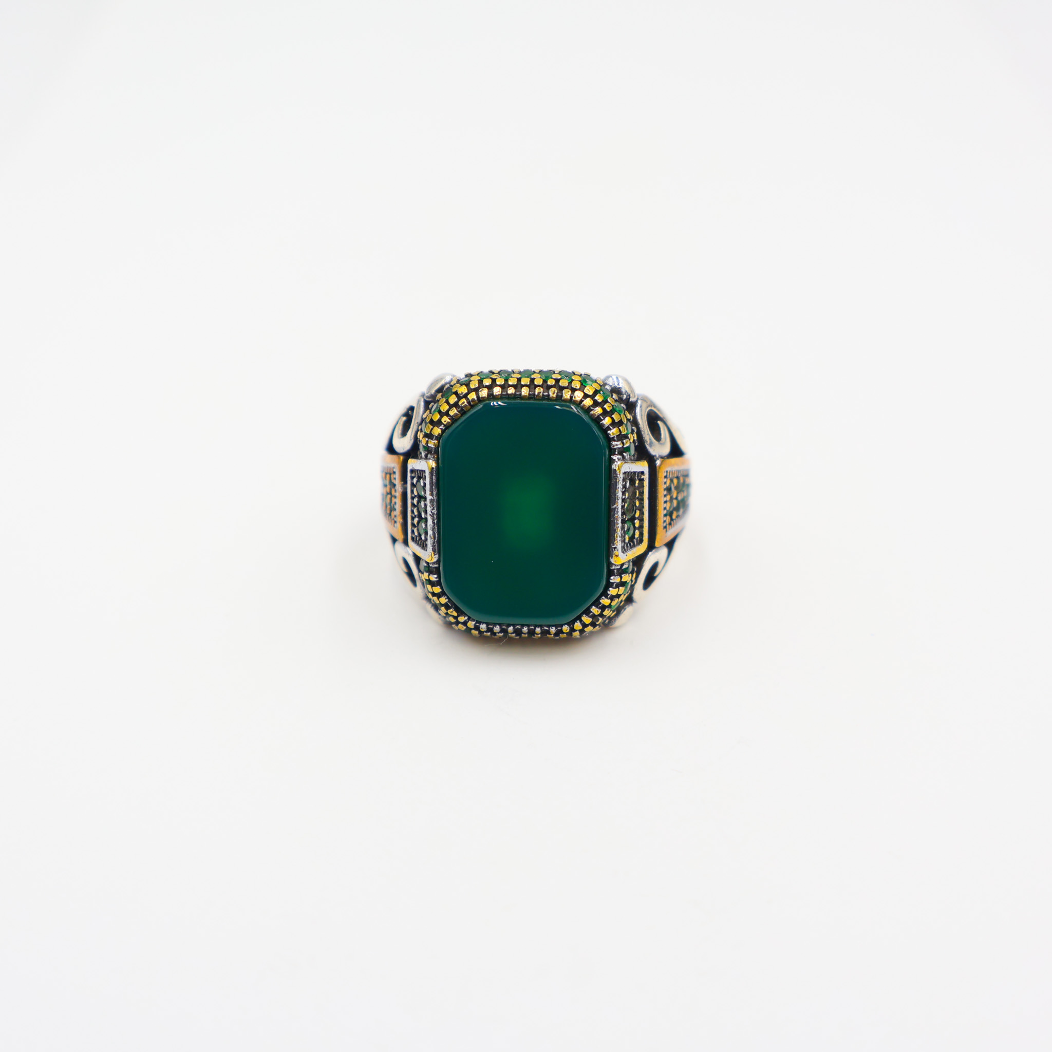 Bague en argent 925 Pierre agate vert