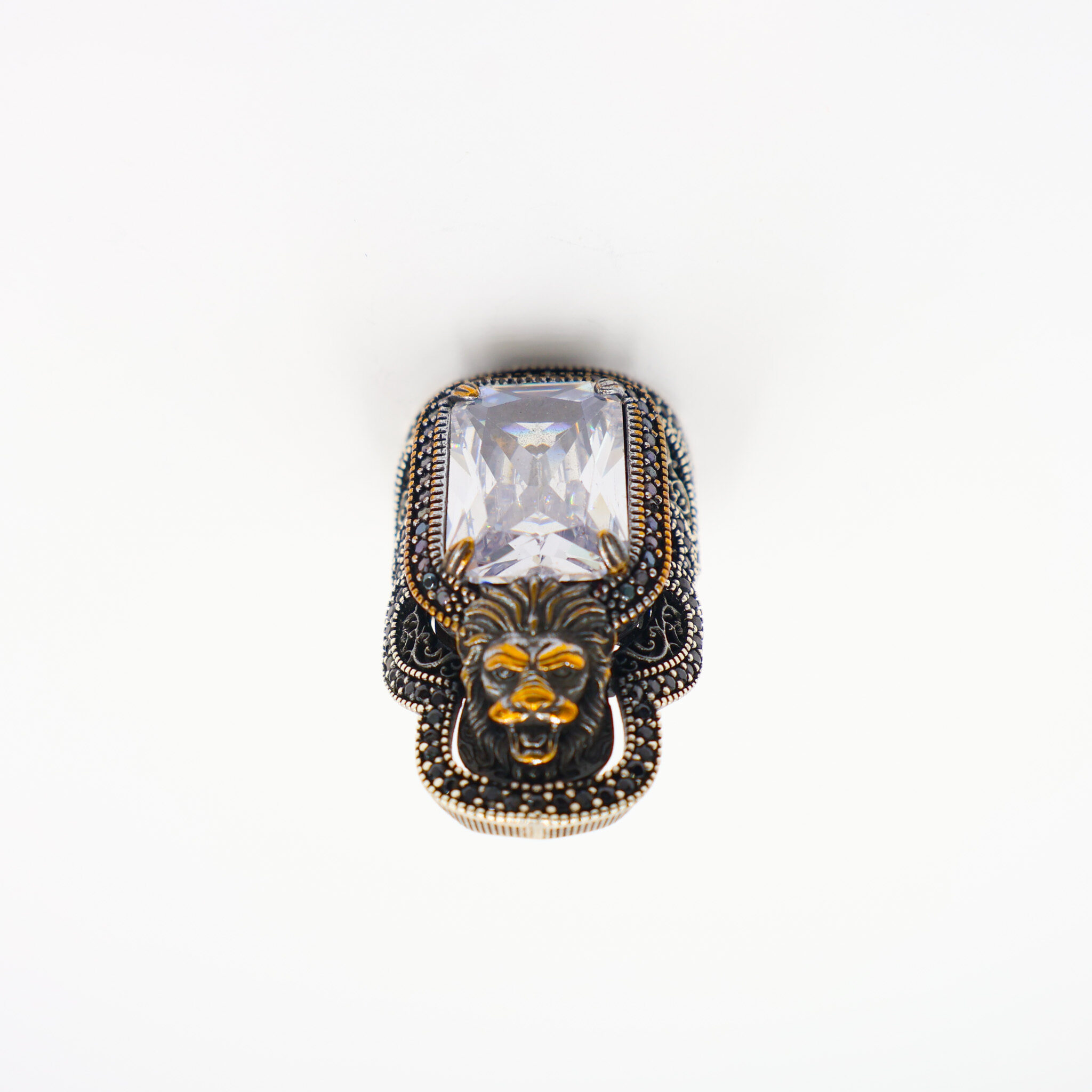 Bague Pouce en argent 925 Pierre Zircon tête de Lion