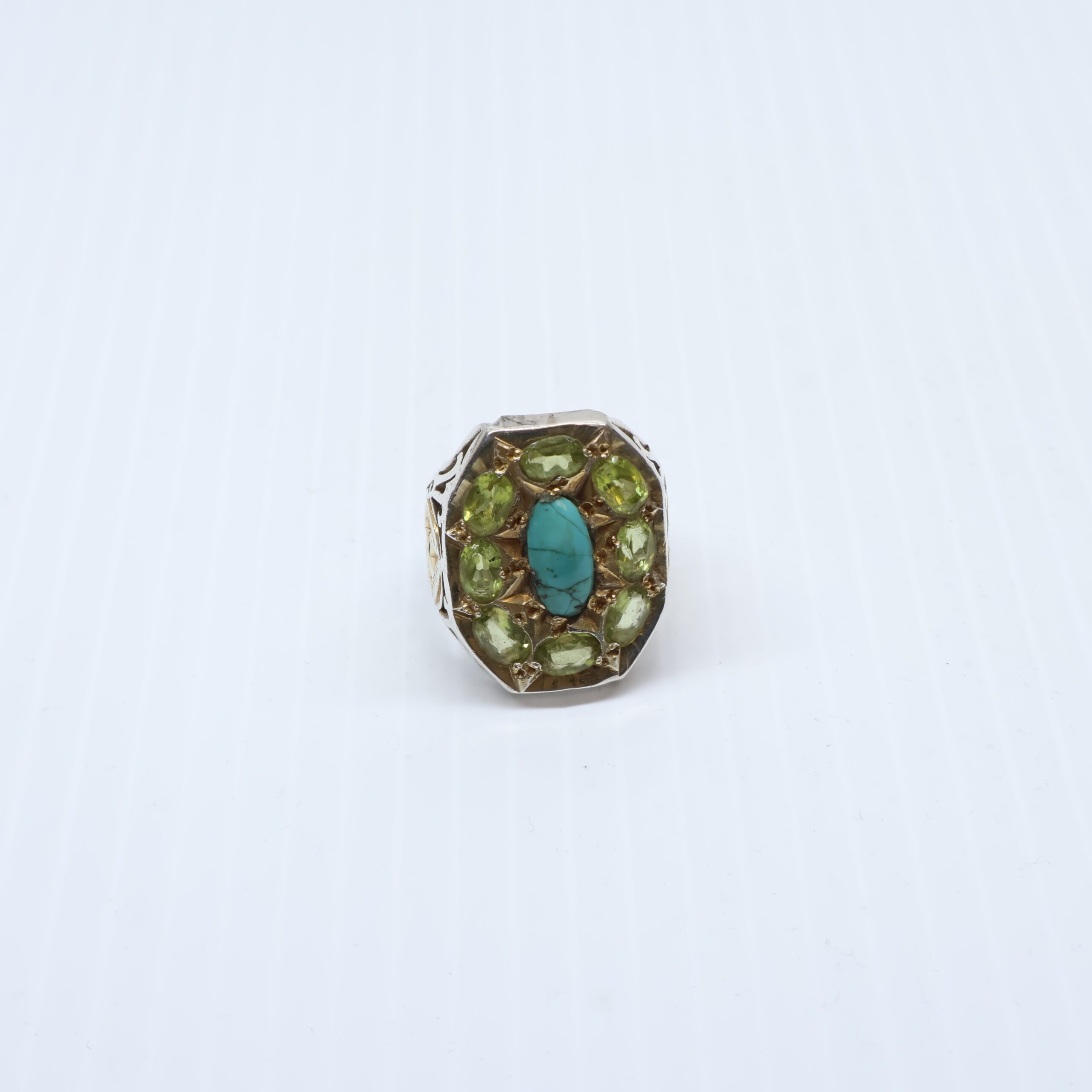 Bague en Argent 925 Pierre Peridot et Turquoise